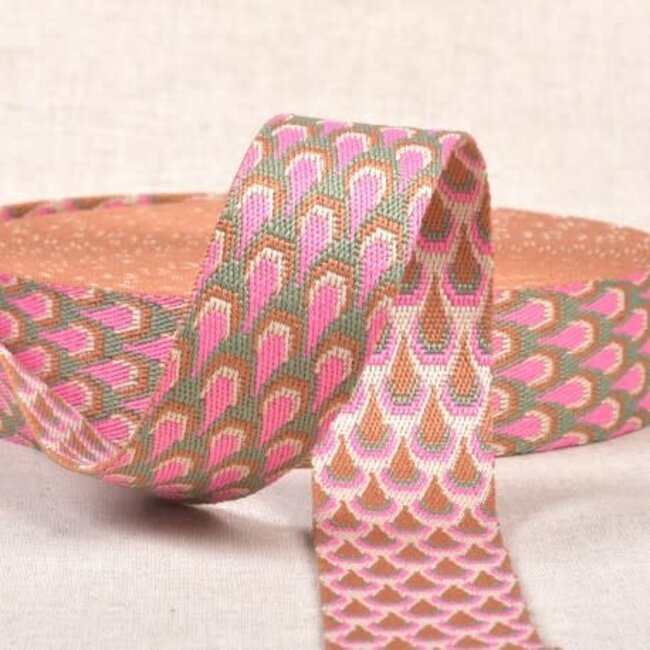 Tassenband Paon 38 mm - pink/green/ocre