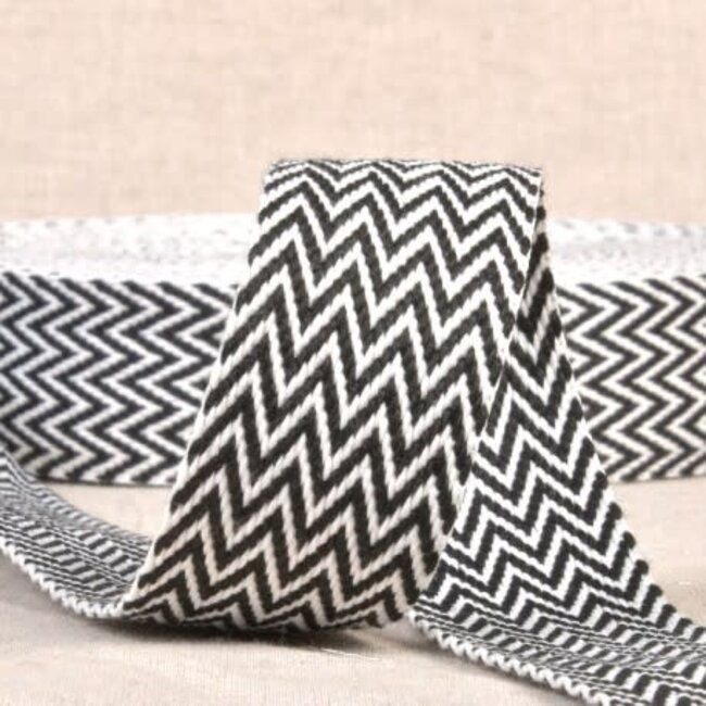 Tassenband Chevron 38 mm - black/white