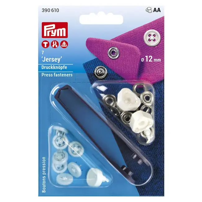 Naaivrijdrukknoop jersey 12mm wit