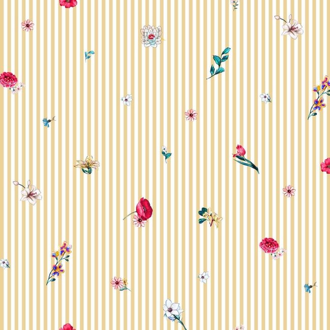 Katoen - floral stripe yellow