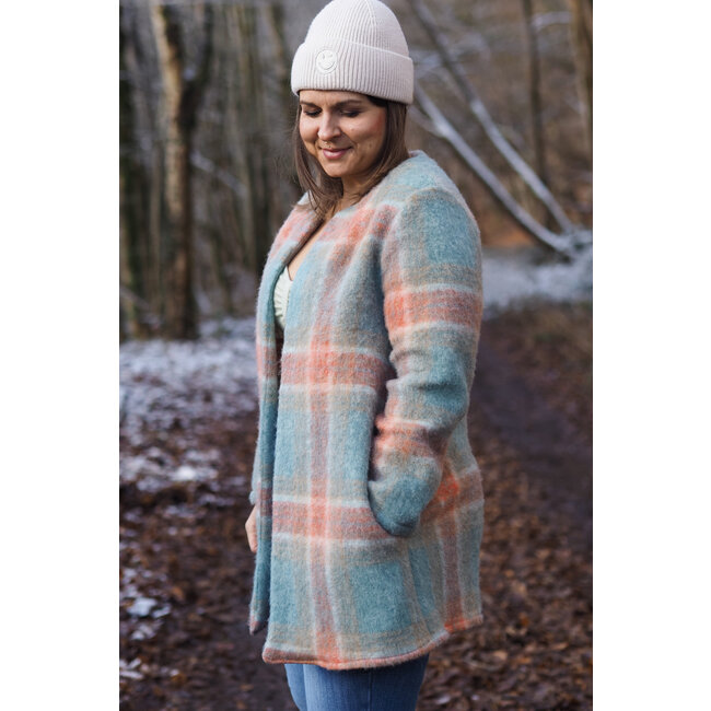 Blue check - mantelstof