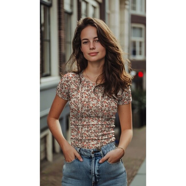 Rib jersey gots - natural flowers