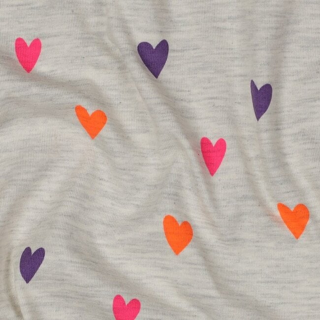 Neon hearts ecru - jersey melange