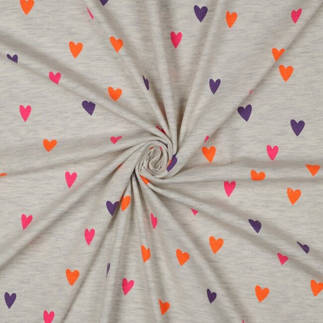 Neon hearts ecru - jersey melange