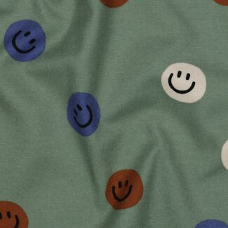 Poppy Happy faces army green - flanel