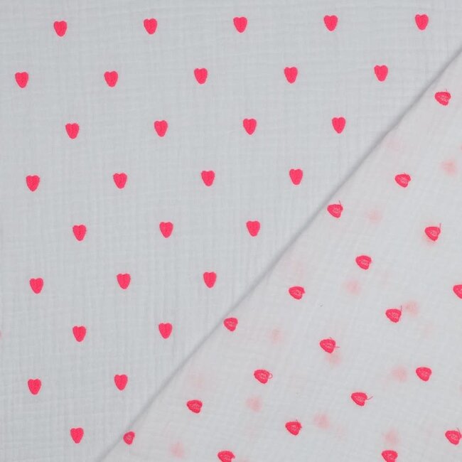 Embroidery neon hearts - double gauze