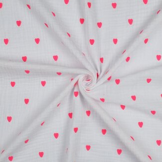 Embroidery neon hearts - double gauze