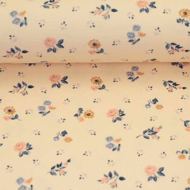 Flowers & wood botergeel - tricot