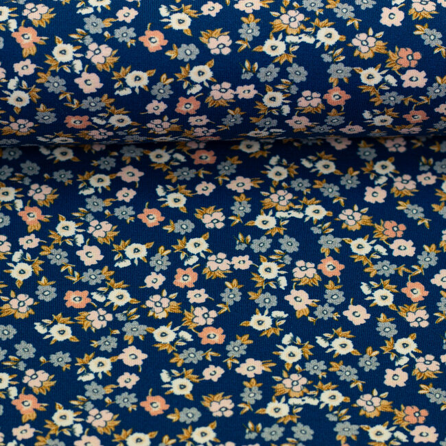 Flowers & wood dark iris - tricot