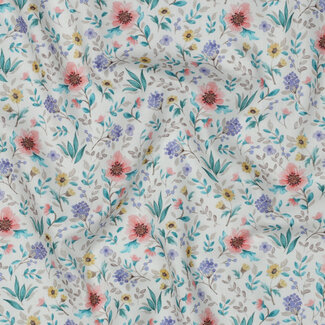 Wild flower poplin - blue green