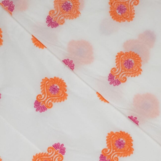 Embroided paisley - orange pink