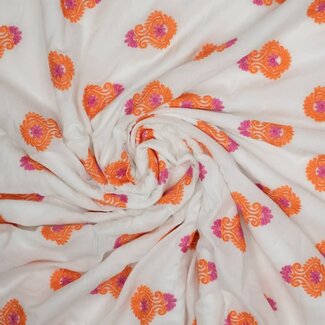 Embroided paisley - orange pink