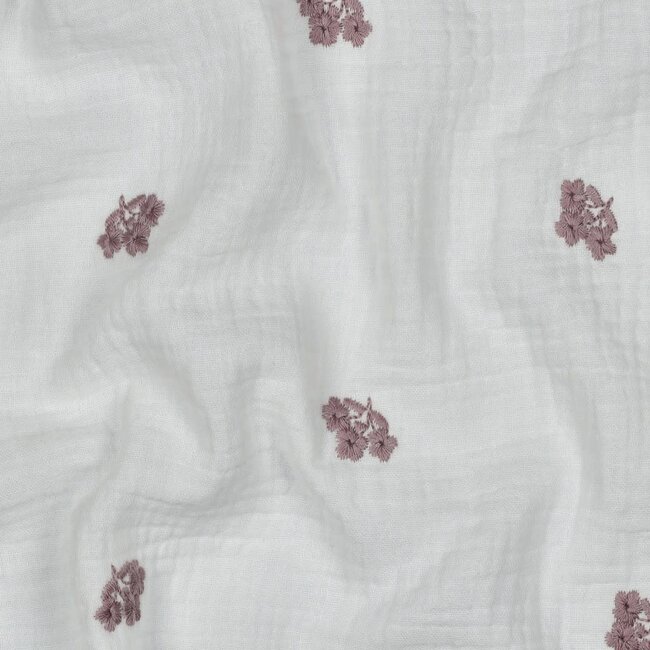 Double gauze geborduurd bloemetje - wit