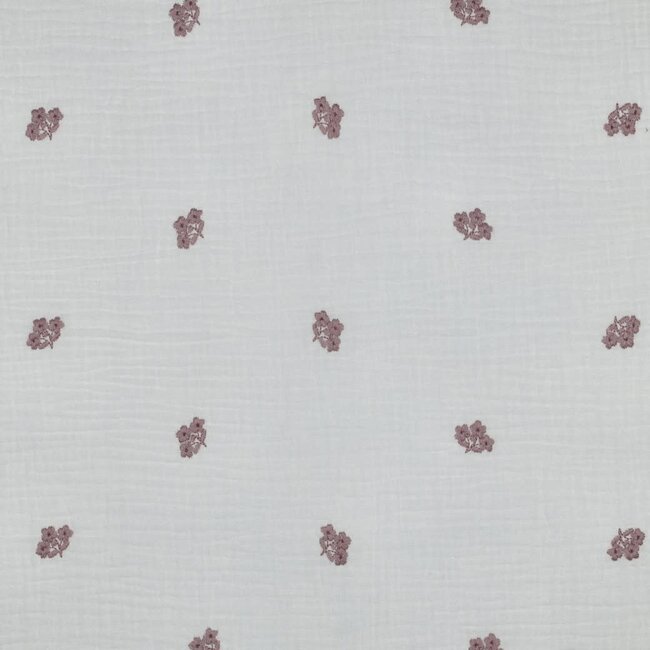 Double gauze geborduurd bloemetje - wit