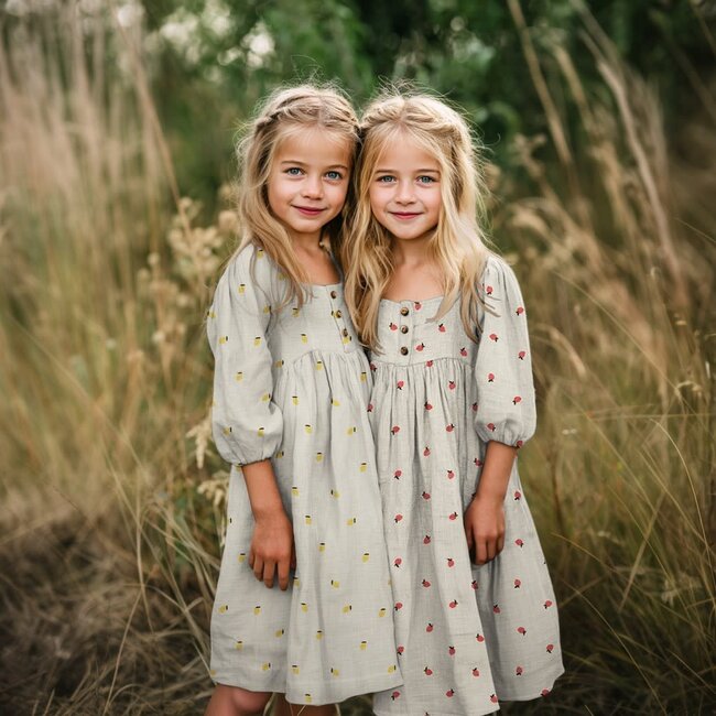 Double gauze geborduurde citroen - naturel