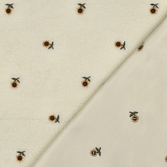 Teddy geborduurde zonnebloem - ecru