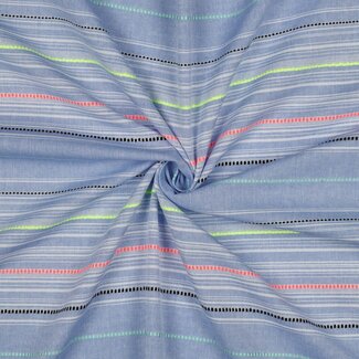 Katoen yarn dyed neon stripes - blauw