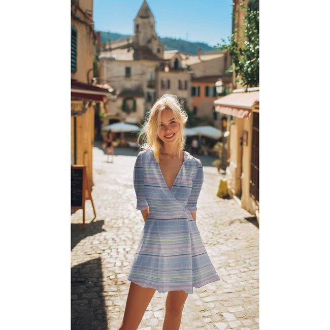 Katoen yarn dyed neon stripes - blauw