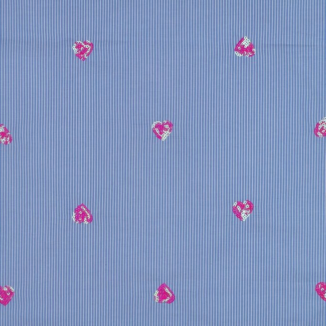 Cotton stripes met hartjes - blue