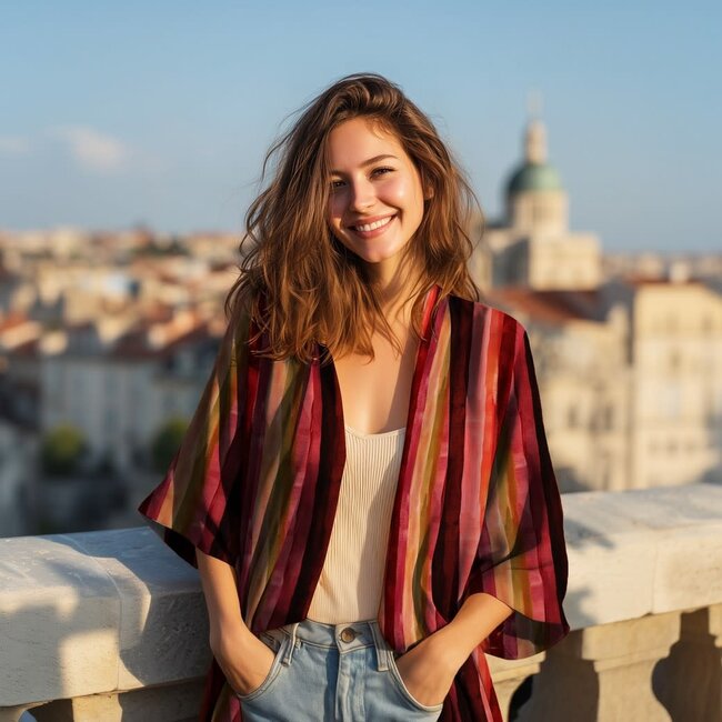 Sunset stripes viscose - burgundy