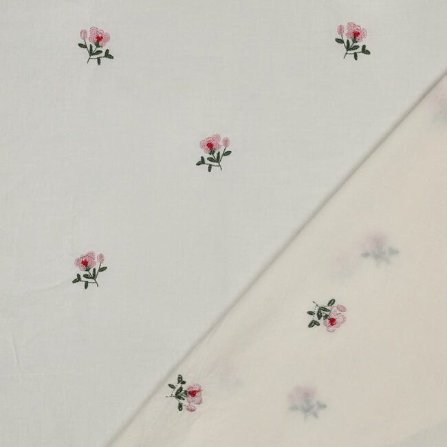 Katoen voile crinkle - embroidery bloemen