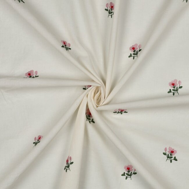 Katoen voile crinkle - embroidery bloemen