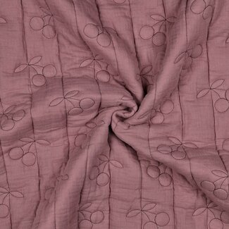 Double gauze matelassé kersjes - mauve
