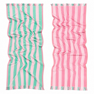 Riviera fouta - flamingo (turquoise-roze)