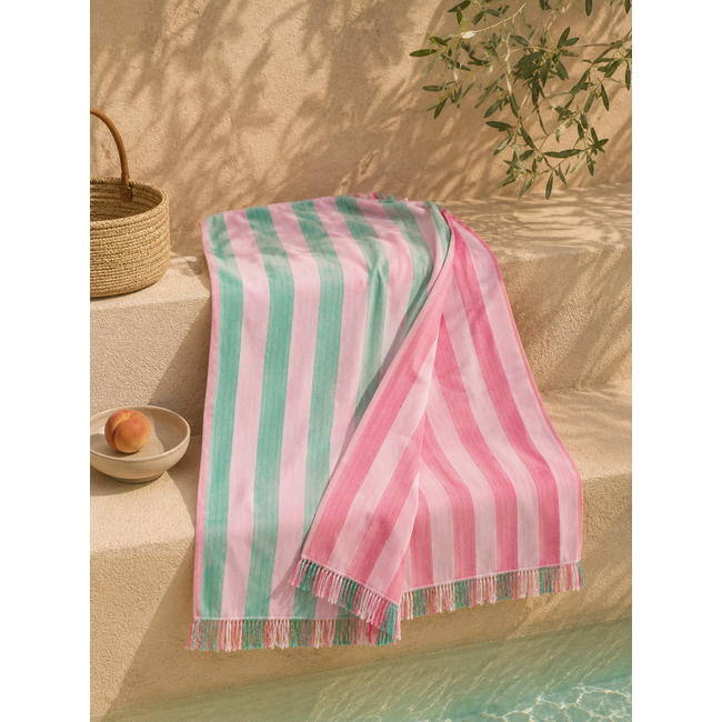 Riviera fouta - flamingo (turquoise-roze)