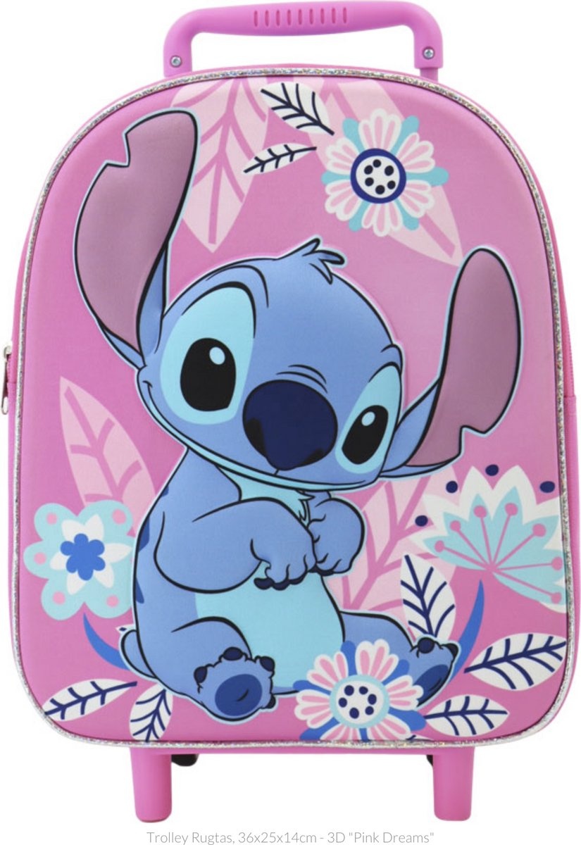 Disney Stitch rugtas trolley Pink Dreams met 2 wielen