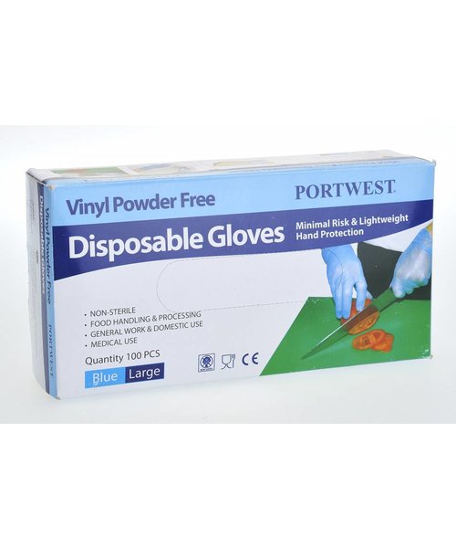 Portwest A905 - Gants Vinyle Non Poudrés à usage unique - Blue - U