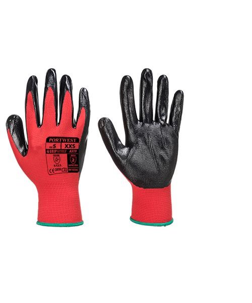 Portwest A319 - Flexo Grip Nitrile Glove (with retail bag) - RedBk - R