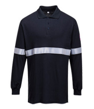 FR03 - Vlamvertragende Antistatische lange mouw poloshirt met reflecterende striping - Navy - R