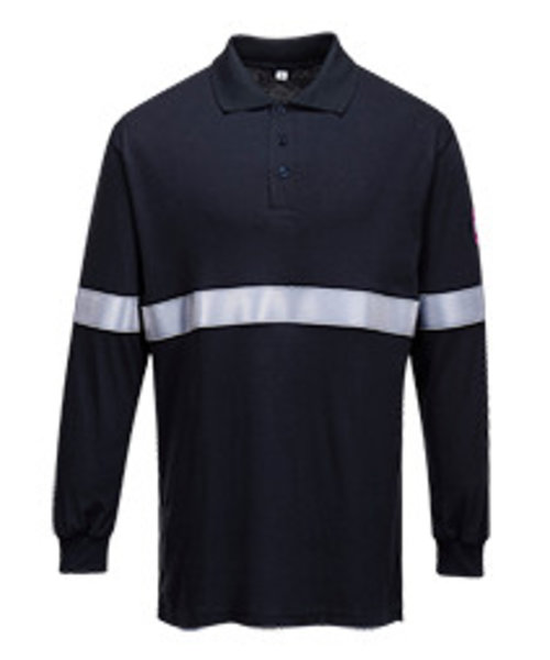 Portwest FR03 - Flame Resistant Anti-Static Long Sleeve Polo Shirt with Reflective Tape - Navy - R