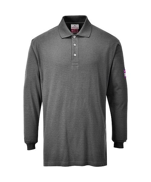 Portwest FR10 - Flame Resistant Anti-Static Long Sleeve Polo Shirt - Grey - R