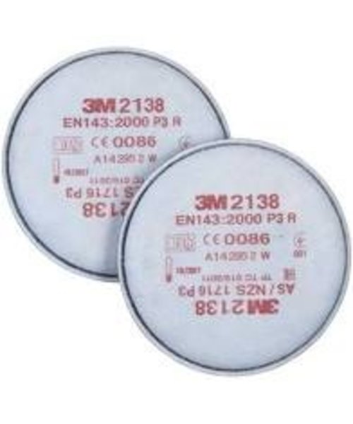 3M Safety 3M Stoffilter 2138, P3 R, ozon, organische damp, zure gassen (10 paar)