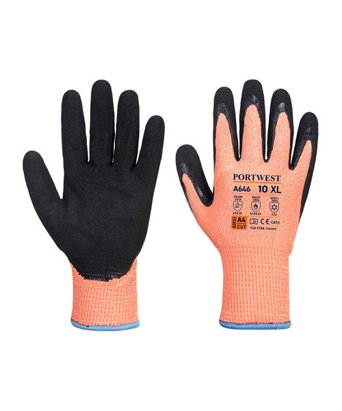 Portwest A646 - Vis-Tex Winter HR Cut Glove Nitrile - OrBk - R
