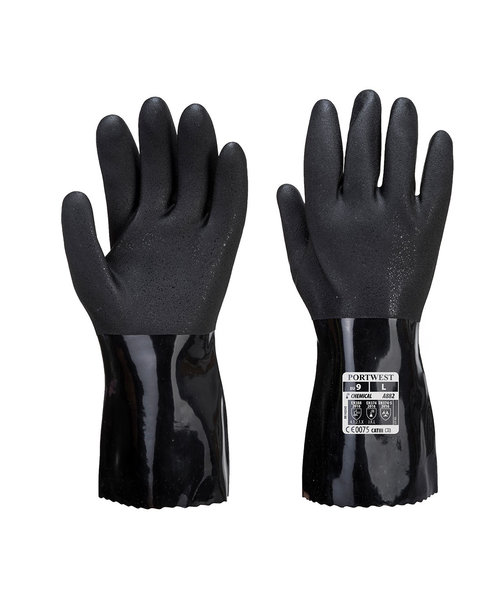 Portwest A882 - Chemiebestendige en ESD veilige PVC handschoen - Black - R