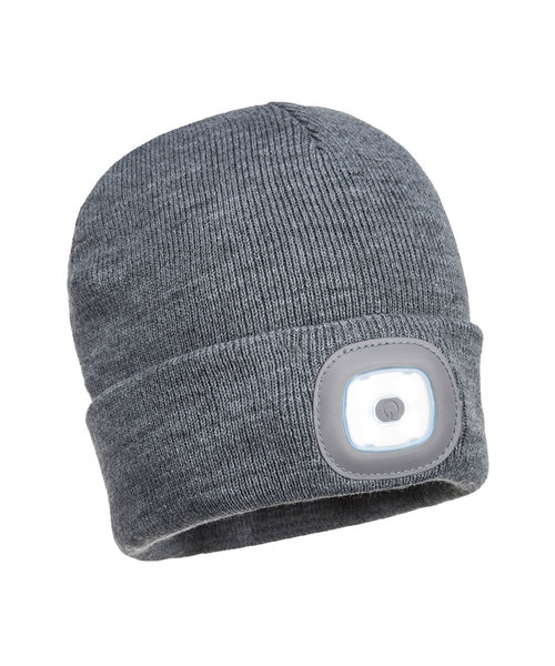 Portwest B028 - Rechargeable Twin LED Beanie - Grey - R