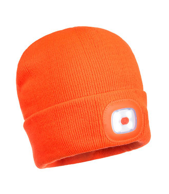 B028 - Mütze mit wiederaufladbaren LED - Leuchten vorn und hinten - Orange - R