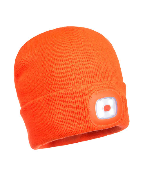 Portwest B028 - Mütze mit wiederaufladbaren LED - Leuchten vorn und hinten - Orange - R