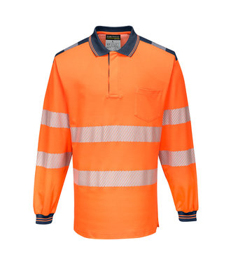 T184 - PW3 Hi-Vis Polo Shirt L/S - OrNa - R