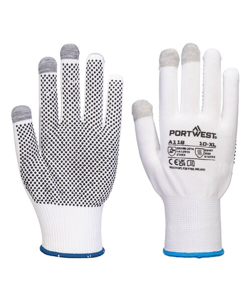 Portwest A118W7R - Grip 13 Gant PVC avec picots pour écran tactile (12 paires) (R)