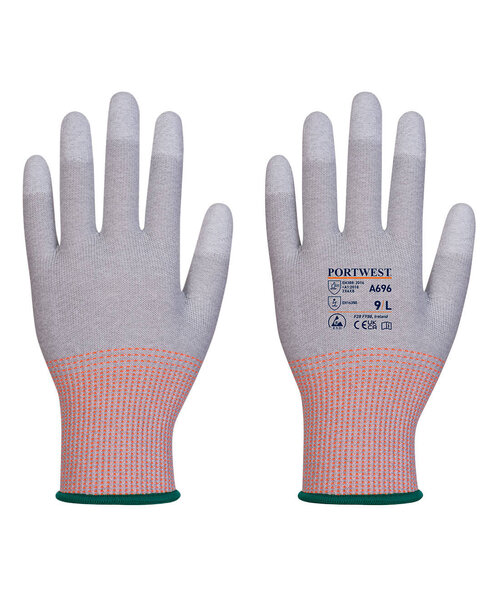Portwest A696G6R - Gant LR13 ESD enduit PU au bout des doigts - Paquet de 12 (R)