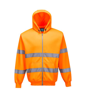 B305ORR - Hi-Vis Zipsweater met capuchon en rits (R)