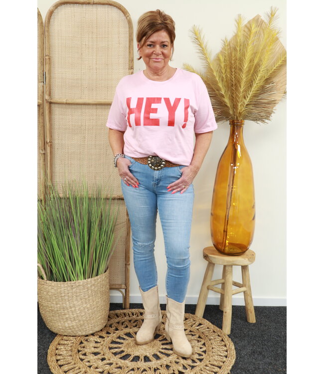 T-shirt "Hey" roze/rood