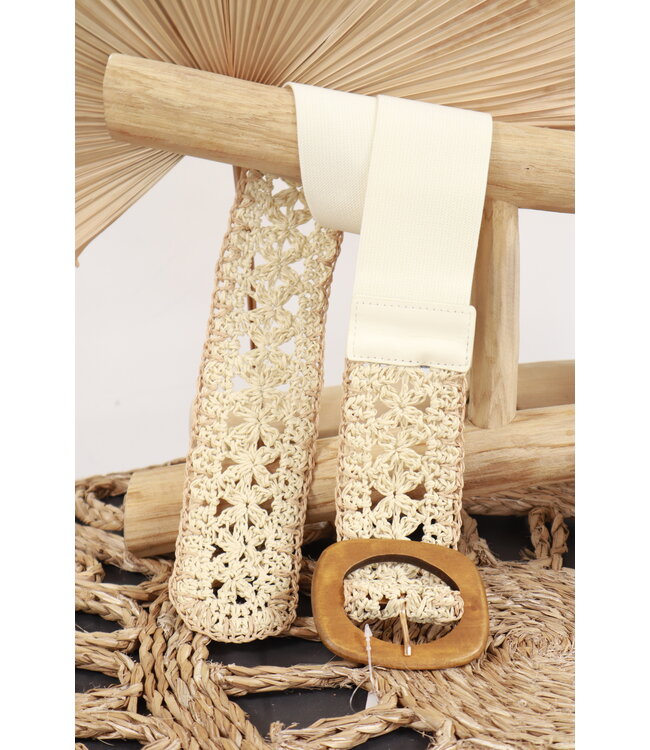 Elastische riem "Natural look" beige / riet