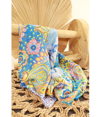 Silky sjaal "Paisley en Bloemen" aqua/blauw