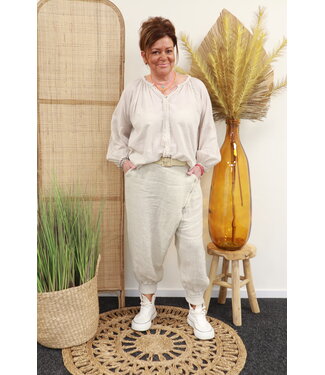 Xuna Baggy linnen overslag broek beige