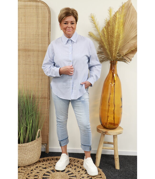 Blouse "Loes" gestreept blauw/wit